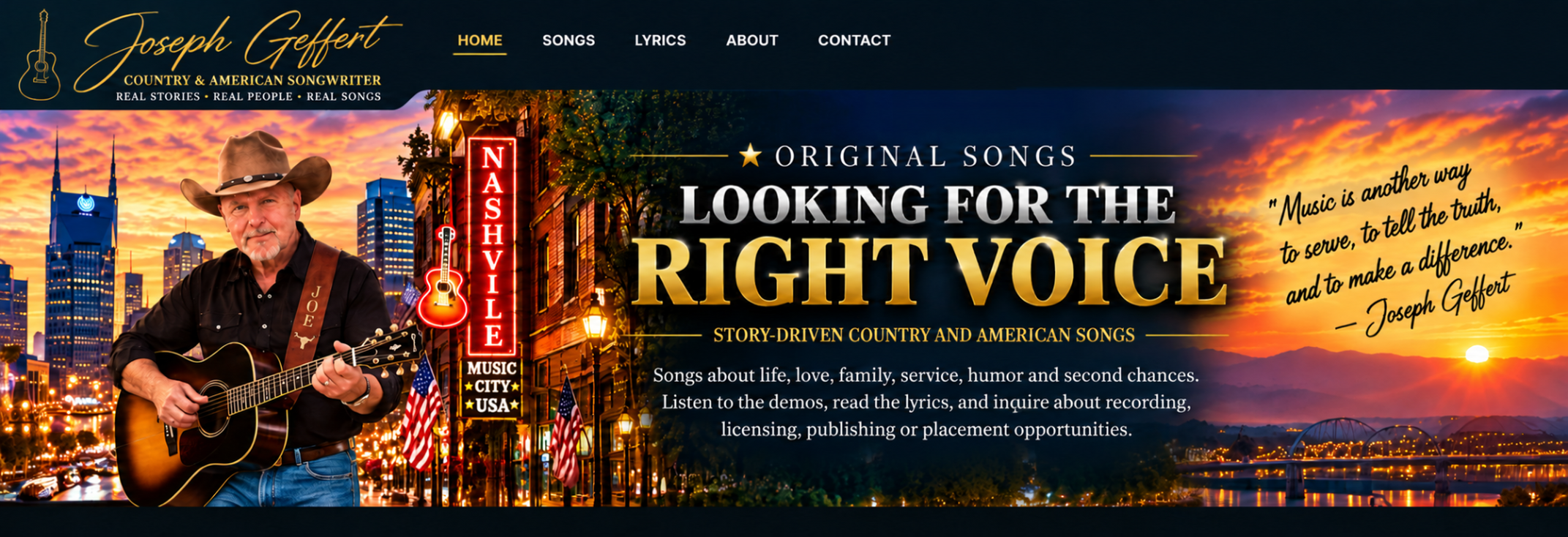 Joseph Geffert music homepage banner, Nashville