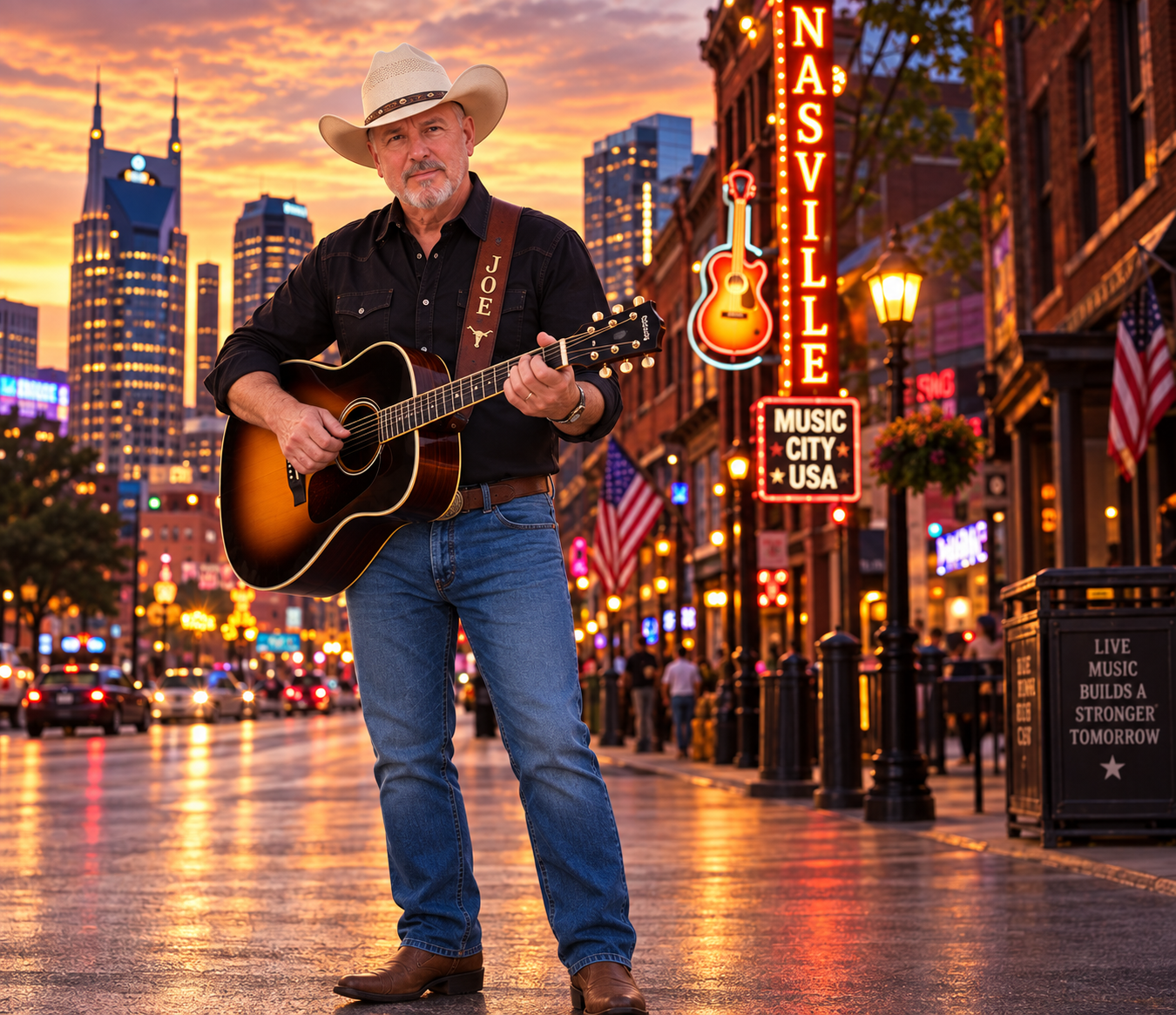 Joseph Geffert with guitar in Nashville
